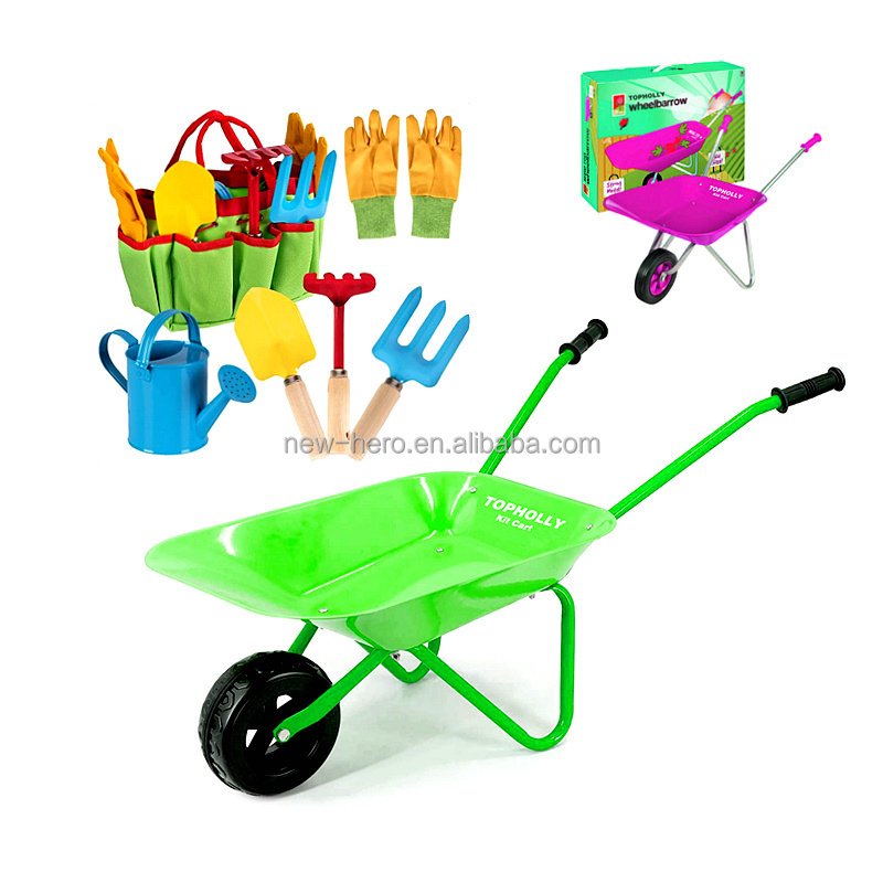 Child Beach Sand Toy Set with Metal Kid Wheelbarrow Children Sand Beach Toy Kit Boy Girl Gift Garden Tool Set Hand Trolley Cart