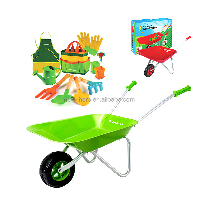 Child Beach Sand Toy Set with Metal Kid Wheelbarrow Children Sand Beach Toy Kit Boy Girl Gift Garden Tool Set Hand Trolley Cart