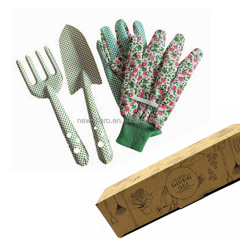 Floral print lady Gardening mini hand tools set shovel fork Shear 3 piece Metal garden tool kit Flower Plant Gift for Women Mom