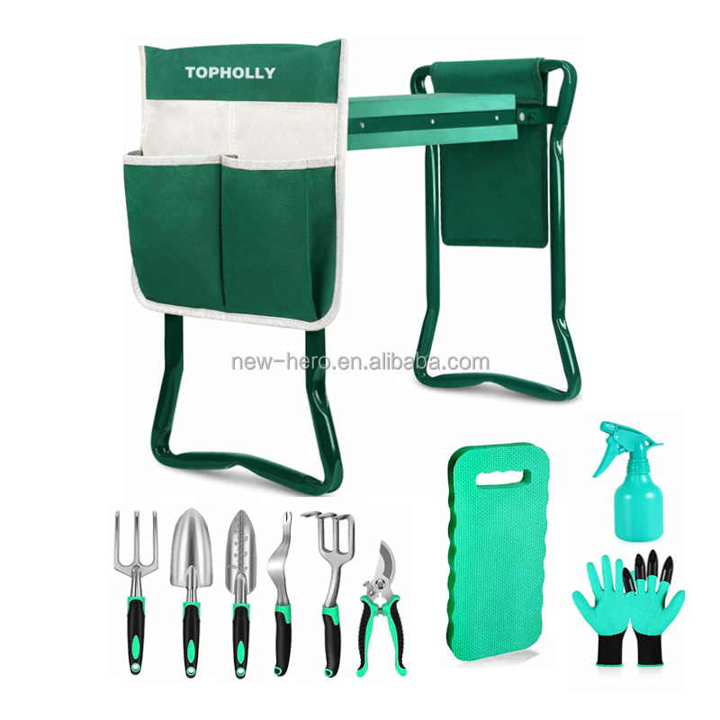 Hot Folding Garden Kneeler and Seat Bench Gardening Foldable Stool Tool Set Organizer Bag Pouch EVA Foam Pad Garden Tools Kit