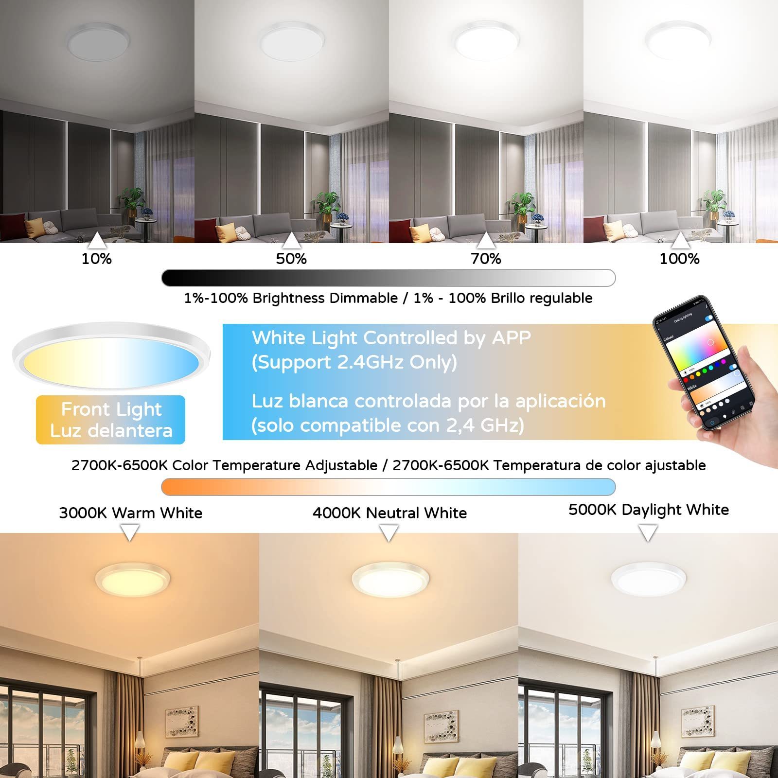 New Product  Flush Mount LED WiFi 12 Inch 35W Dimmable Ambient Light Fixture Work with Alexa Ultra Thin RGBCW Smart Ceiling L