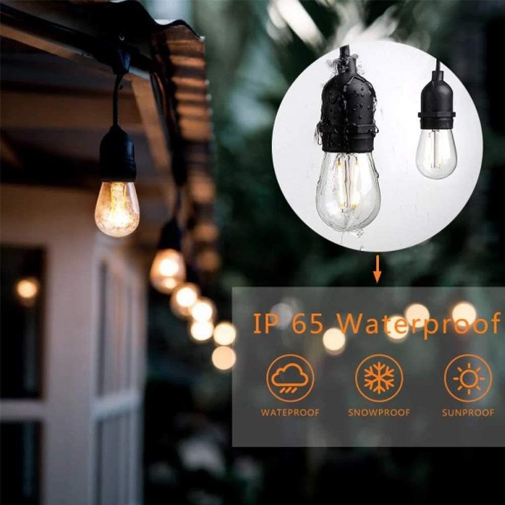 48ft Solar Powered String Light with 1w 2w  110v  220v LED Shatterproof S14 Bulbs for Yard, Porch, Garden, Fence Outdoor Use