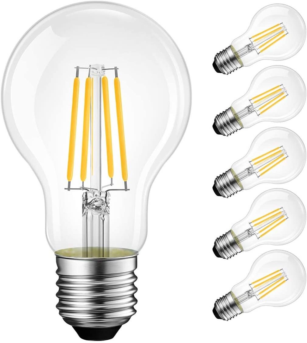 Edison bulb clear Glass Dimmable A60  4w 6w 8w Filament LED 220v  20% 50% 100% 3 level brightness Classic E27 LED Filament Bulbs