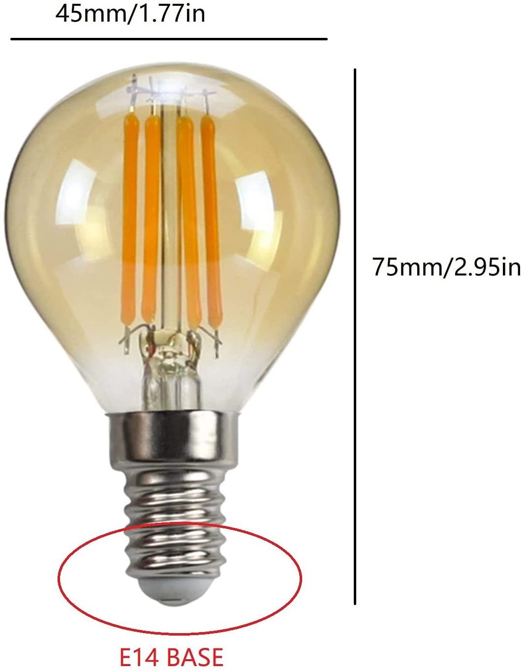 G45 P45 Light Bulb 470 Lumens Replaces 40W Filament Bulb 2700K Warm White Light amber glass E27 E14 4W LED Edison filament Bulb