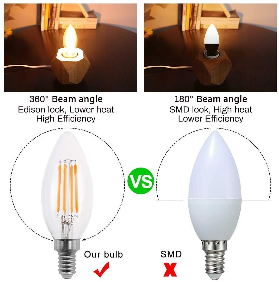 Candelabra LED Bulb E12 Small Light Bulbs 5000K Daylight Dimmable Ceiling Fan C35 Dimmable Edison Filament Candle Bulb