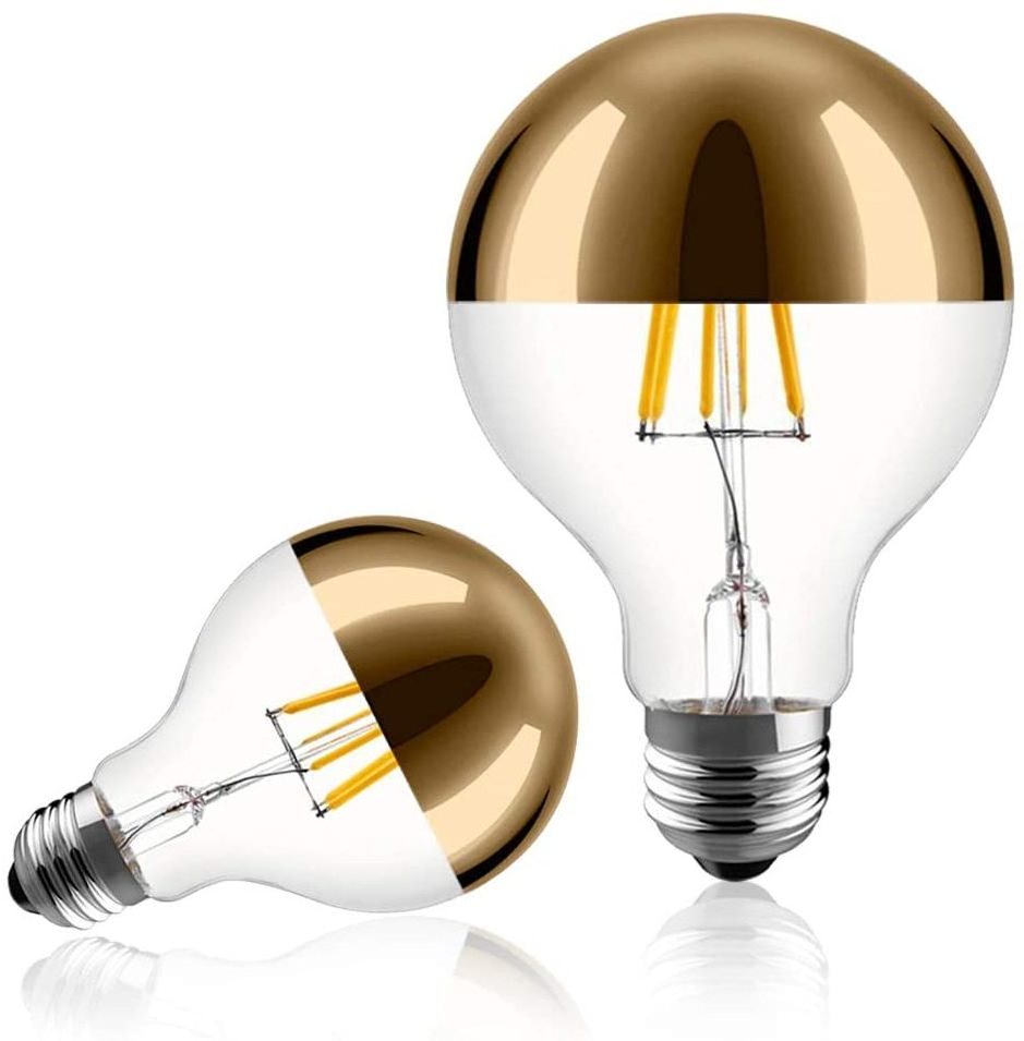 Wholesale Half Chrome Golden Silver Green Red Reflector G40 G125 2W 4W 6W 8W E26 E27 Decorative Dimmable led filament bulb