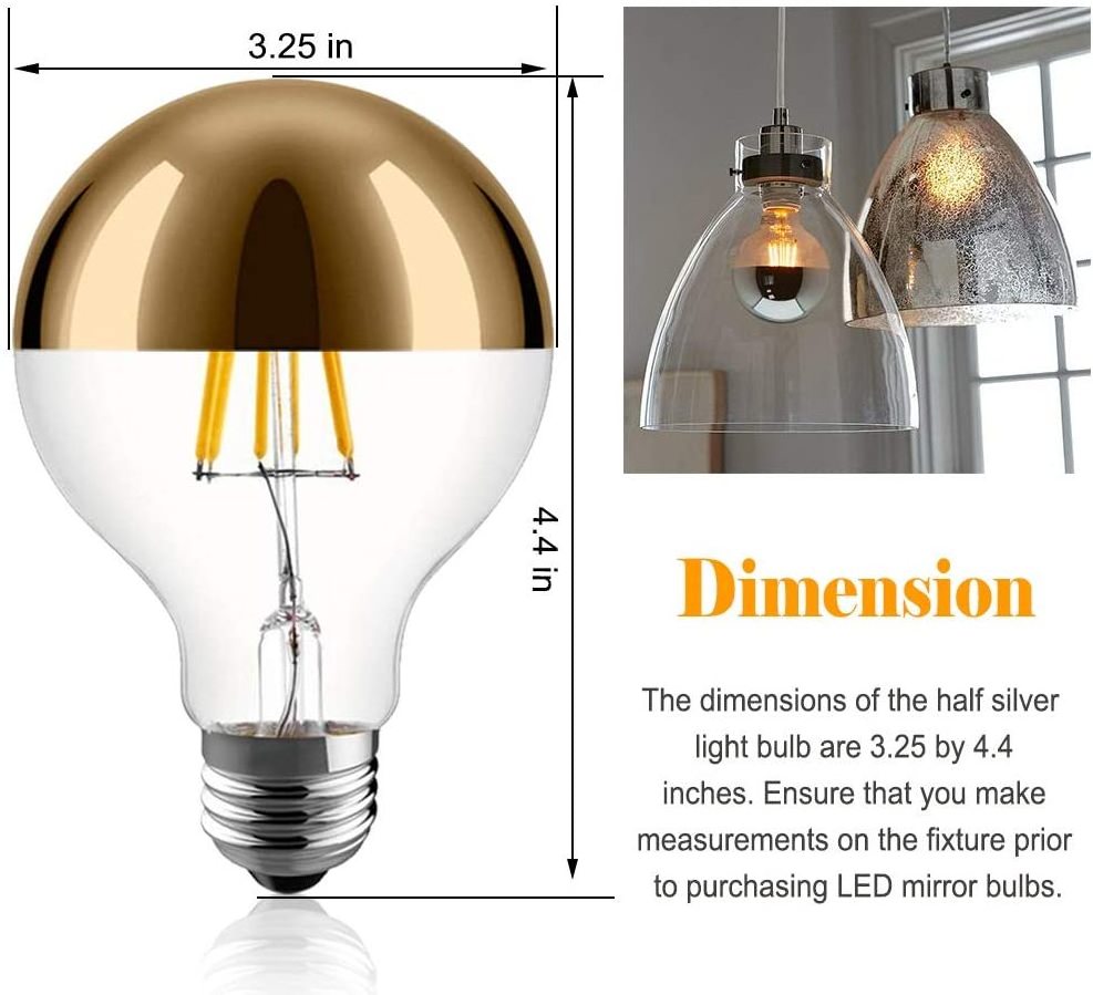 Wholesale Half Chrome Golden Silver Green Red Reflector G40 G125 2W 4W 6W 8W E26 E27 Decorative Dimmable led filament bulb