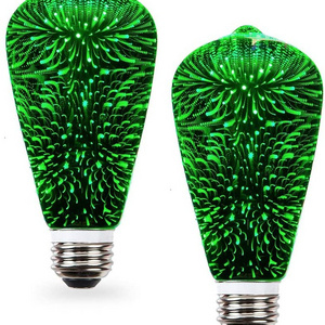 Decorative Holiday Party lights Stained Glass Green Vintage Edison Bulb ST64 ST21ST19 3W E26 E27 3D Fireworks LED Filament Bulb