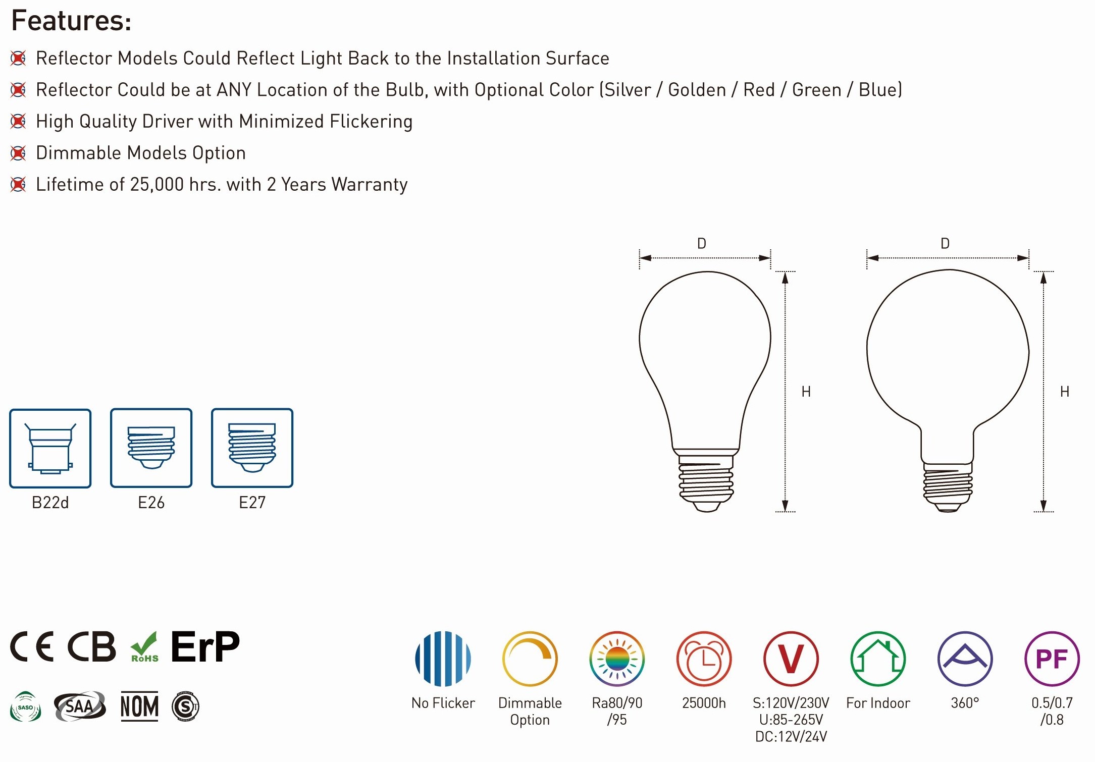 Dimmable Half Chrome Bulbs G45 A60 G80 G95 LED Filament Vintage Edison Light Warm White 2700K E26 E27 for Mirror Pendant Bulbs