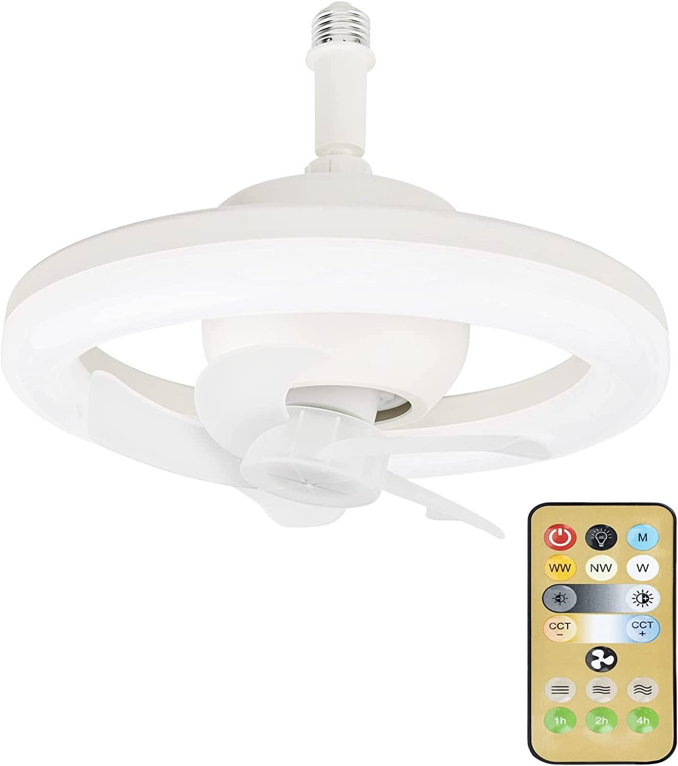 Recessed Lighting 10 inch E26 E27 Remote Control Oscillating Mode 3 Air Speeds Mini Small Ceiling Fan Bulb for Storage Room