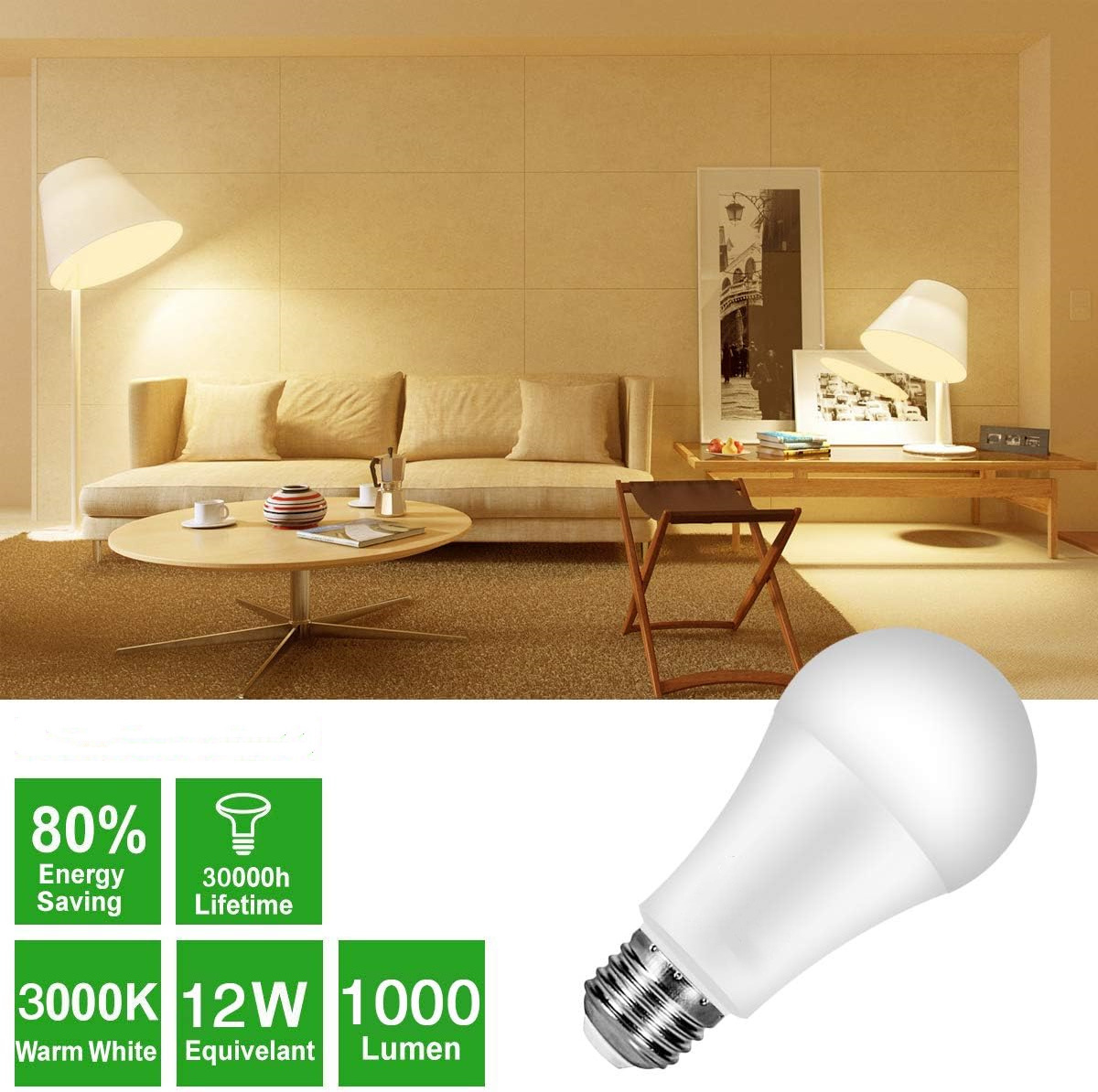 Warm White 3000K Bulb 12W Replaces 100W LED Energy Saving Bulb E27 A60 Led Bulb Light for Corridor Garage Stairs Garden Yard