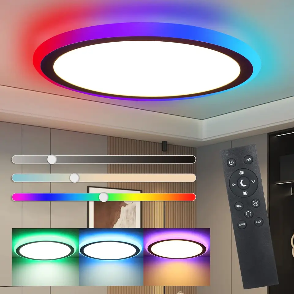 Smart RGB LED Ceiling Light Modern Round 12Inch 12W 18W Dimmable Super Slim Smart Color RGB Ceiling Light Lamp