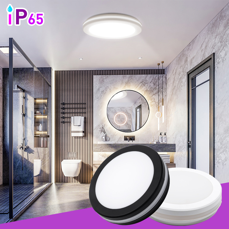 Modern CCT Flush Mount Lighting Fixtures 30w IP65 Waterproof Round Bathroom Led Ceiling Lights with Black Trim