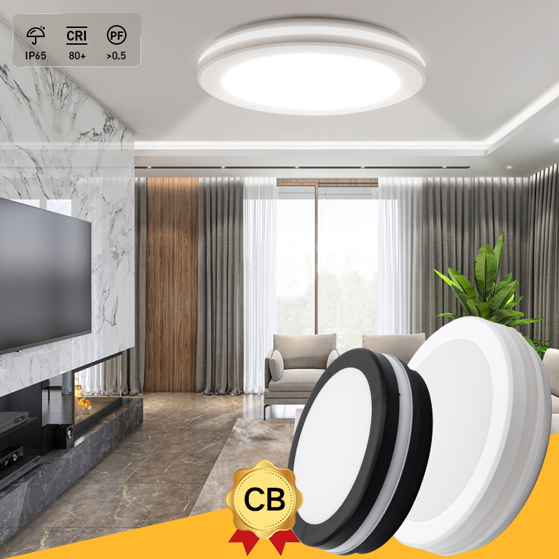 Modern CCT Flush Mount Lighting Fixtures 30w IP65 Waterproof Round Bathroom Led Ceiling Lights with Black Trim