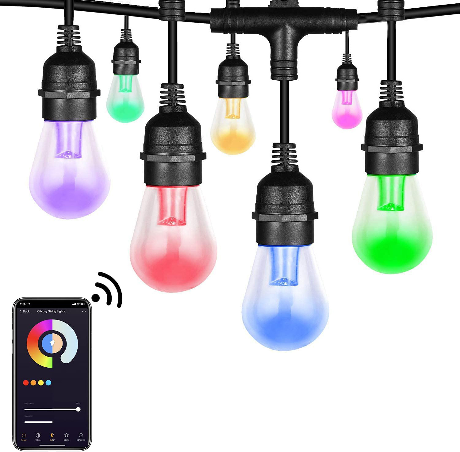 Decoration Outdoor Waterproof Hanging E27 E26 Socket Ip65 Customizable S14 Decorative bulb Smart App Tuya Wifi RGB String Lights