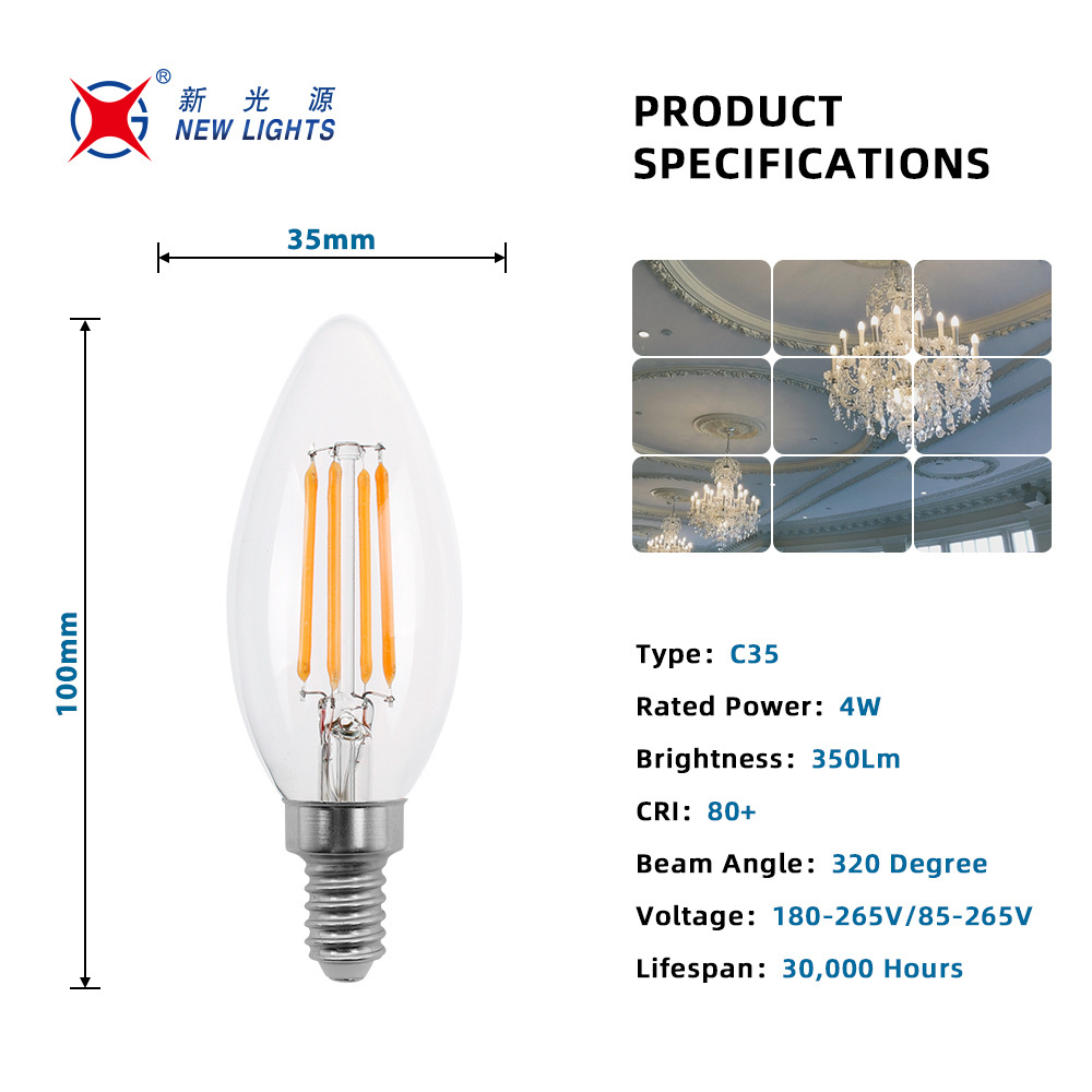 B11 LED Edison Filament Bulb Dimmable 60W Equivalent E12 Candelabra Base 2700K Warm White Candle Light Bulb