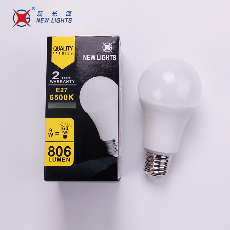 New lights stock item color box housing 85-265V ra80 6500K e27 9W 12W A60 100lm/w led bulb light