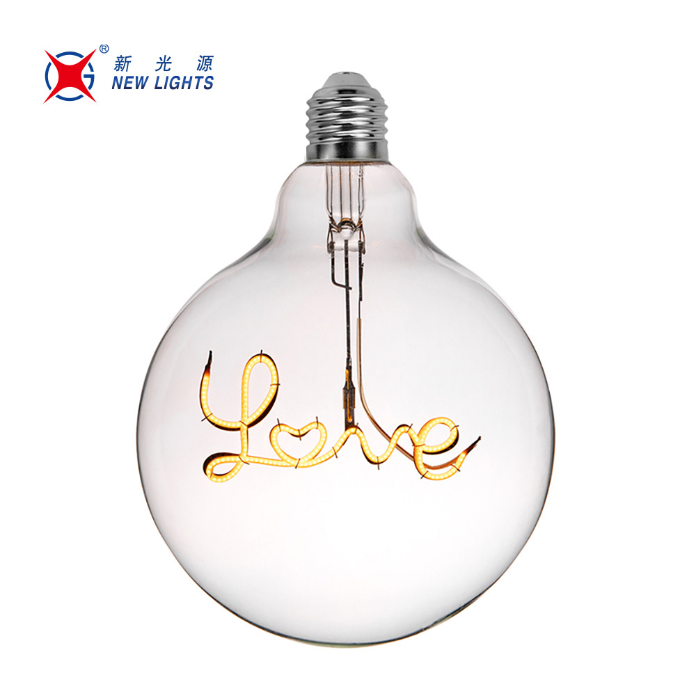 China Factory soft love home Custom E26 E27 B22 1800k 2200K dimmable 4W g125 edison spiral flexible vintage filament led bulb