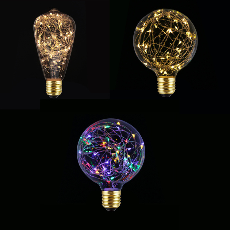 New design Holiday christmas decoration lighting warm light RGB flash A60 G80 G95 G125 ST64 STAR led Copper wire lamp bulb