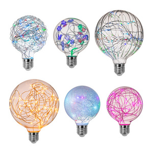 New design Holiday christmas decoration lighting warm light RGB flash A60 G80 G95 G125 ST64 STAR led Copper wire lamp bulb