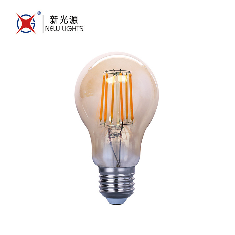 Good quality  New Vintage Edison Amber warm light 2700K 3000K 800LM Ra80 8W 220V E27 lighting  lamp A60 Golden LED Filament Bulb