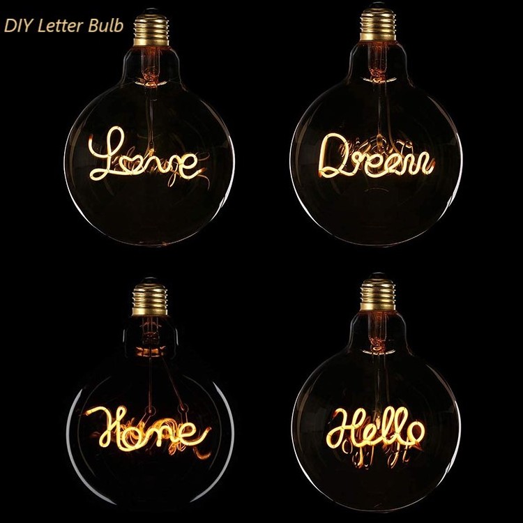 OEM letter love red green blue yellow decorative lights g125  E27 E26 soft curved 220V 110V dimmable filament led bulbs