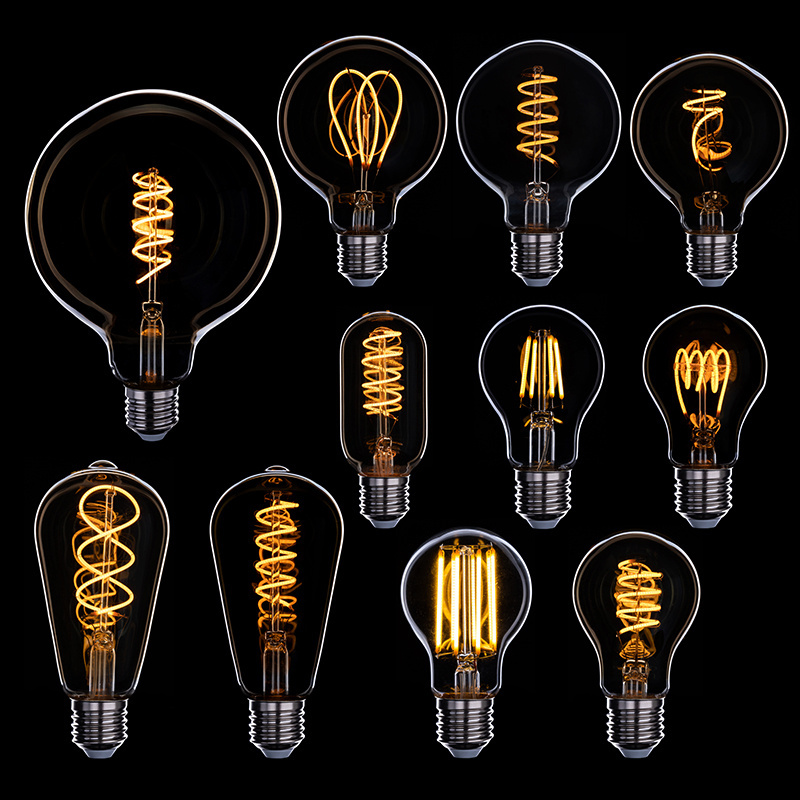 Good quality E27 E26 Dimmable A60 A19 ST64 G95 G125 4w soft flexible filament Amber vintage edison Led Filament Light Bulb