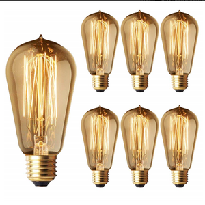 6-Pack  Dimmable E26 E27 ST64 110V 220V 40W Amber Warm Vintage light Style Incandescent Edison tungsten filament lamp bulb