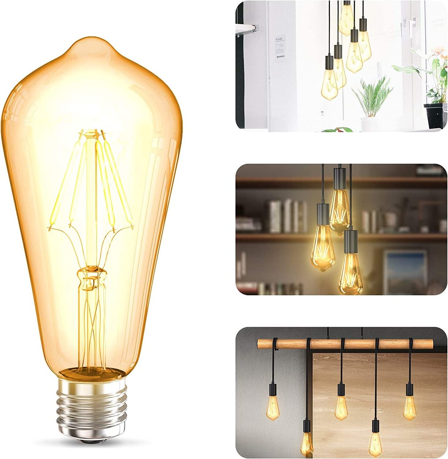 Brazil Mexico Antique Vintage Style ST64 ST58 LED Edison Bulb Amber Warm E26  E27 127V Filament Light Bulbs 4W(40W Equivalent)