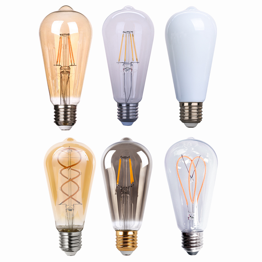 Brazil Mexico Antique Vintage Style ST64 ST58 LED Edison Bulb Amber Warm E26  E27 127V Filament Light Bulbs 4W(40W Equivalent)