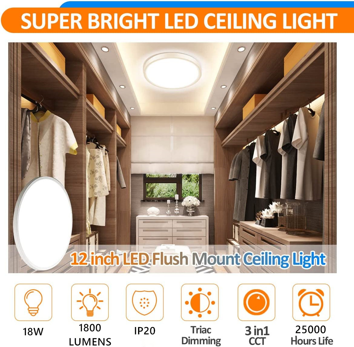 Modern Slim Flush Mount CCT adjustable 24W Surface Mounted LED Light Fixtures Ceiling Light for Bedroom Kitchen