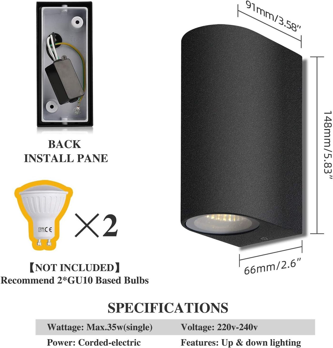 Outside Wall Sconce IP44 Waterproof Blackout Lights Aluminum Outdoor Wall Light Up Down Exterior Wall Lamp