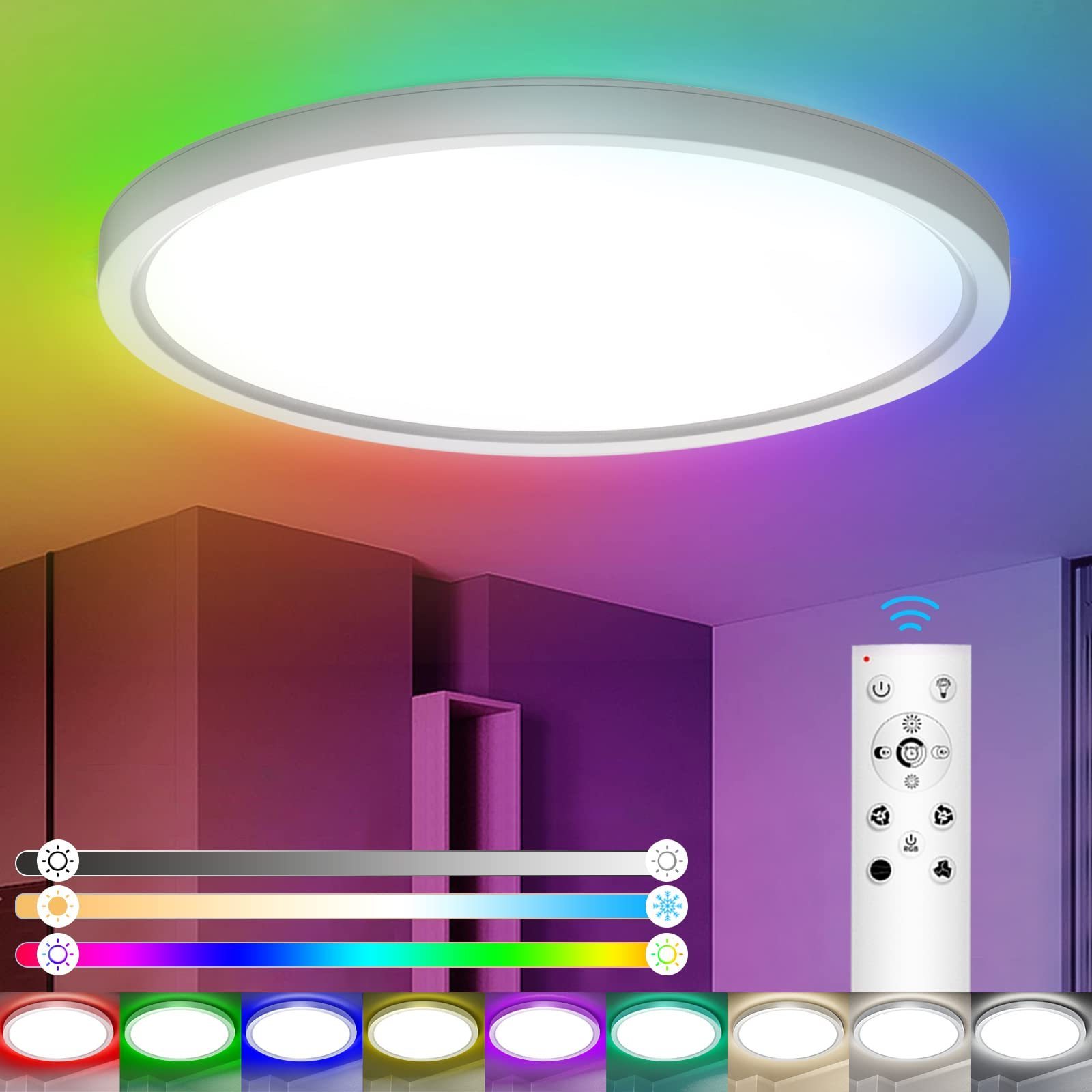 Hot sales 12Inch 24W RGB 8W 3200lm Modern Ultra-Thin Remote Dimmable Led Flush Mount Ceiling Light for Bedroom Living Room