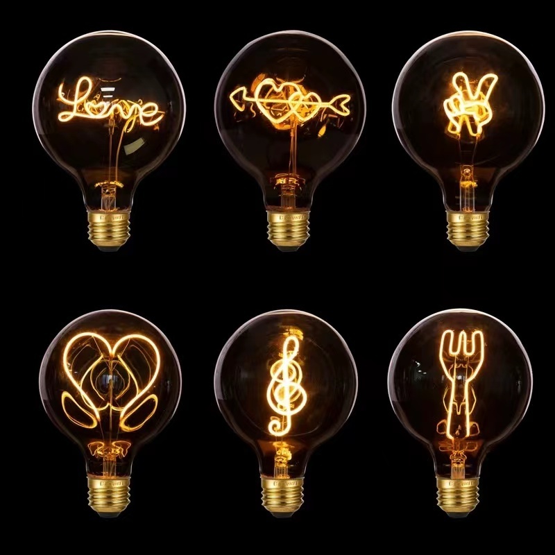 Wholesale Customized Amber Glass Warm White A60 G80 G95 G125 G40 Edison Vintage Retro Love Heart Dimmable Decorative LED Bulb