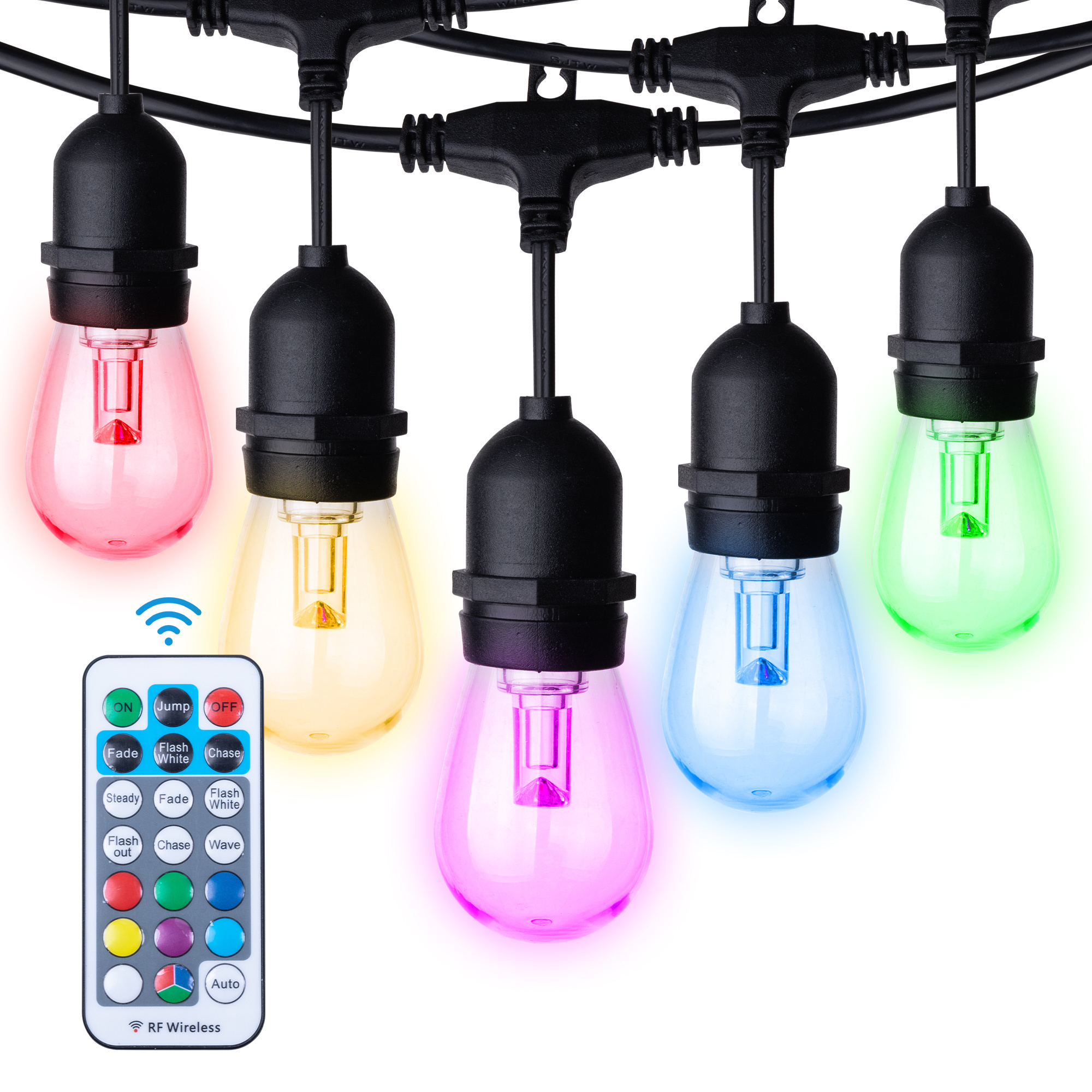 Backyard Balcony Outdoor Christmas Holiday IP65 Waterproof E27 E26 Socket Base S14 led bulb 48ft APP Smart RGB String Lights