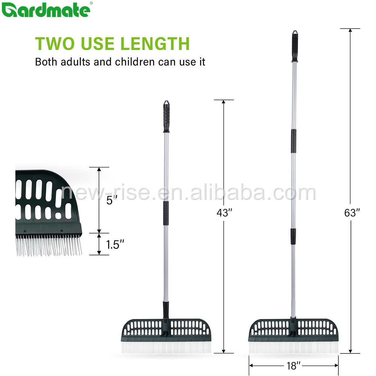 Lightweight 3 in 1 Artificial Turf Grass Rake with Telescopic Handle