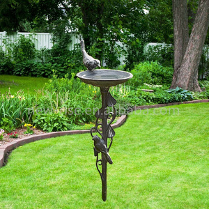 Cast Iron Ground Stake Lightweight Detachable Outdoor Bird Feeder Bird Bath for Garden Patio Yard Lawn Decoration