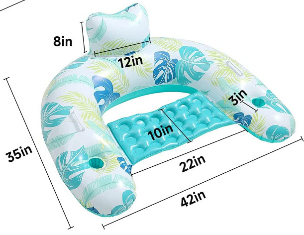 Floating Pool Chairs for Adults with Backrest & Cup Inflatable Pool Float Lounger