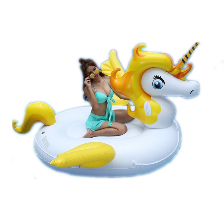 2021 New Large Unicorn Mounts Yellow Rainbow Flying Horses Pool Float PVC Inflatable Floating Drains Swimming Pool Float