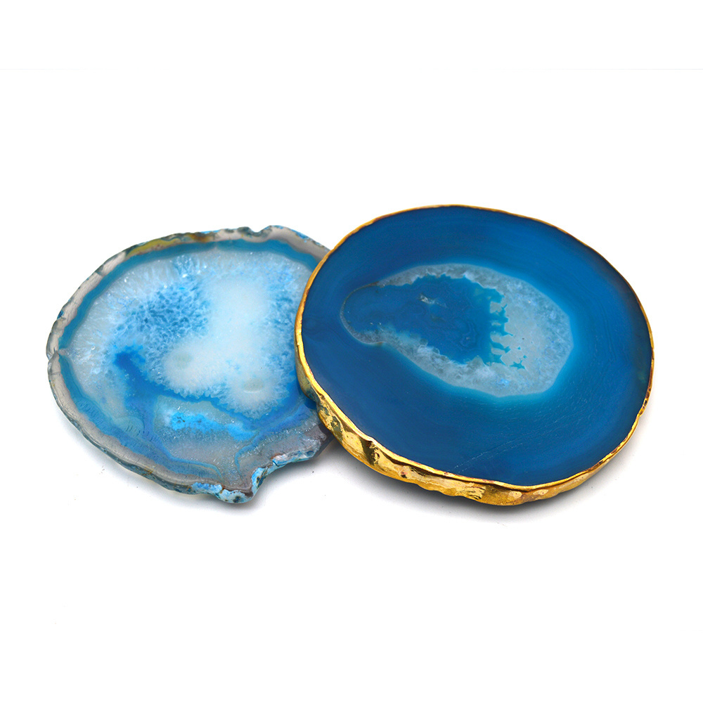 Natural Agate Coaster Gold Jade Cup Mat  Multicolored Agate Gemstone Slice and  Crystal Homeware Gift Table Decoration