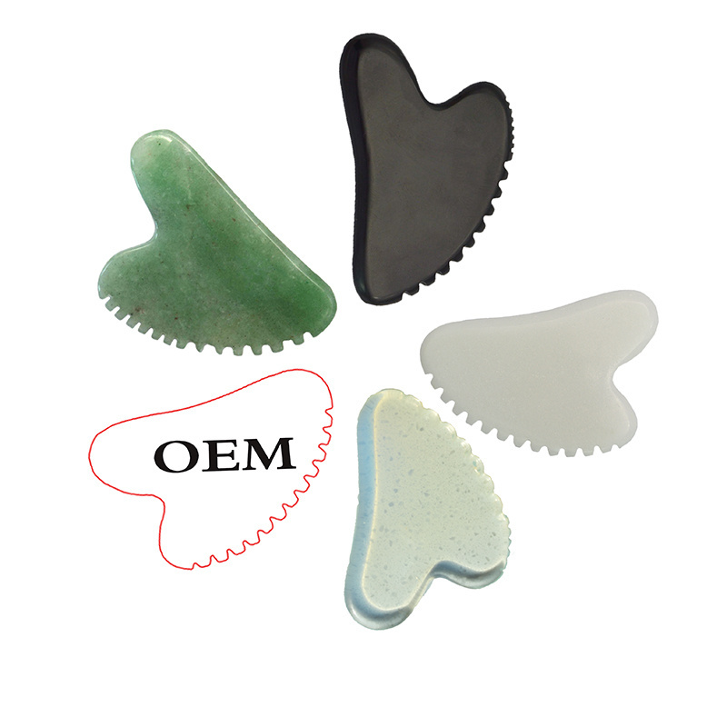 Natural Rose Quartz Heart Shape Gua Sha Stone Custom LOGO Facial Massage Tools Guasha therapy Guasha Scraping for Face Slimming