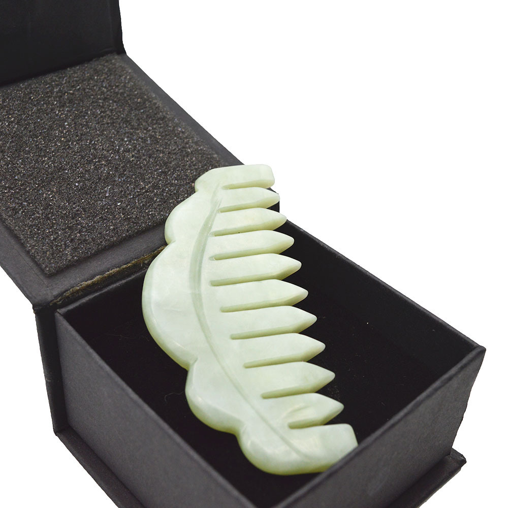 Jade Stone Head Therapy Massager Xiuyan Green Jade Hair Guasha Comb Scalp Head Massager Gua Sha Tool