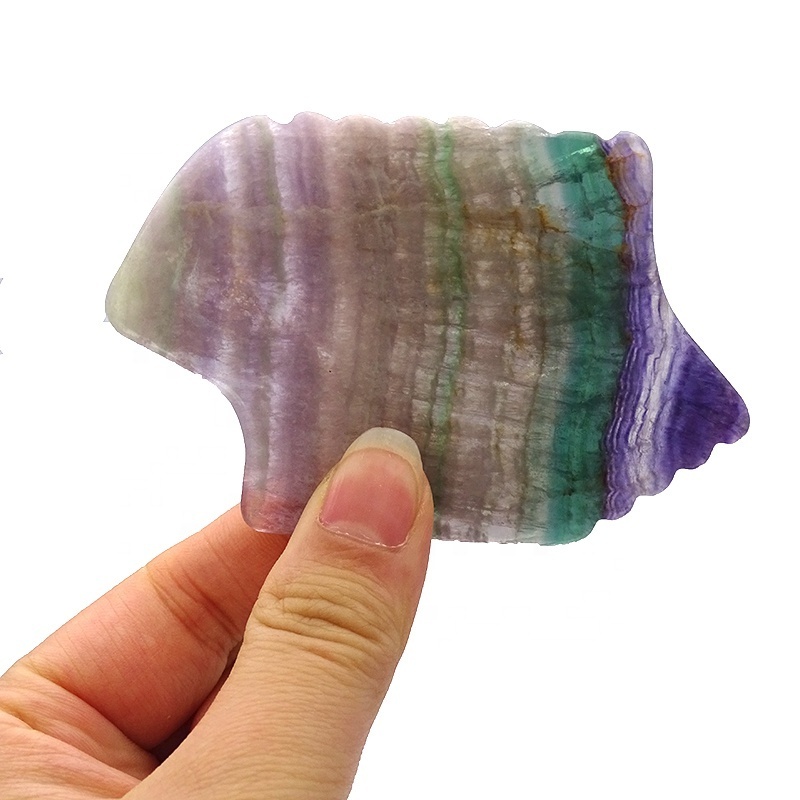 Wholesale Best Colorful Fluorite Real Jade Gua Sha Crystal Face Weight Loss Massage Guasha Stone Face Roller Massager