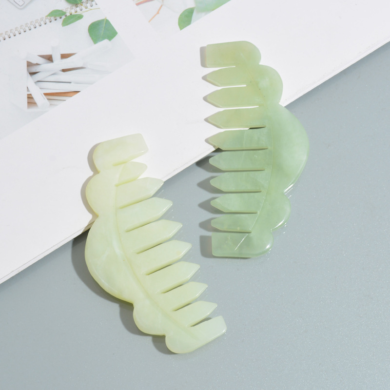 Jade Stone Head Therapy Massager Xiuyan Green Jade Hair Guasha Comb Scalp Head Massager Gua Sha Tool