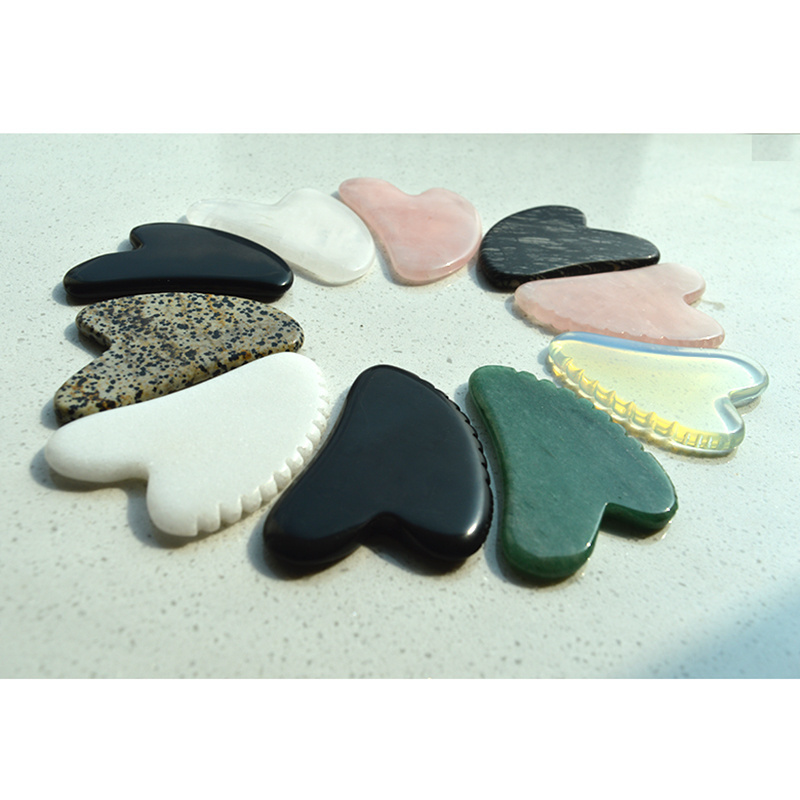 Natural Rose Quartz Heart Shape Gua Sha Stone Custom LOGO Facial Massage Tools Guasha therapy Guasha Scraping for Face Slimming