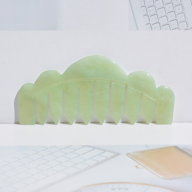 Jade Stone Head Therapy Massager Xiuyan Green Jade Hair Guasha Comb Scalp Head Massager Gua Sha Tool