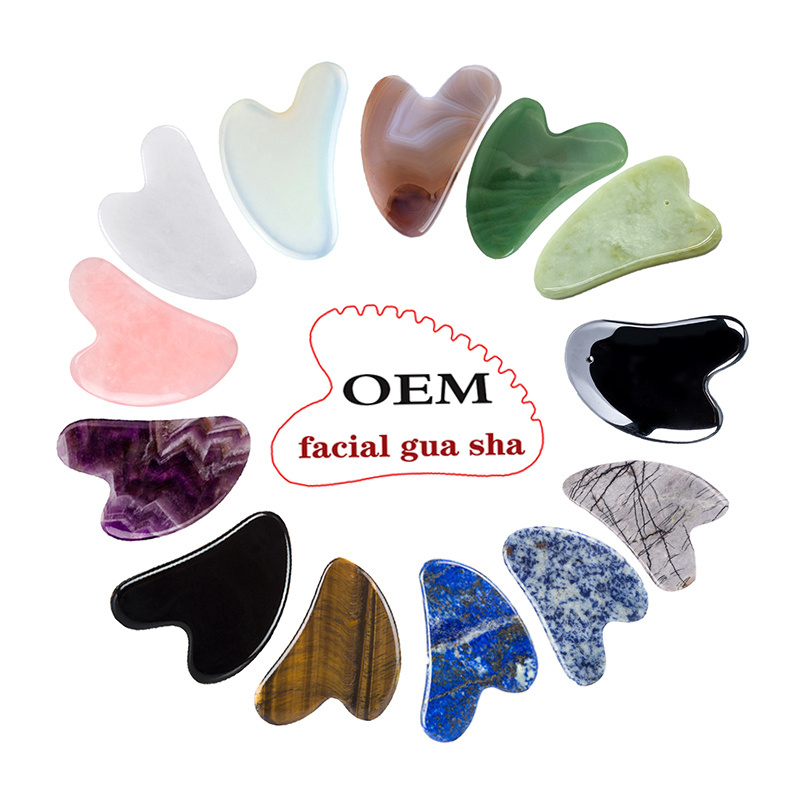 Natural Rose Quartz Heart Shape Gua Sha Stone Custom LOGO Facial Massage Tools Guasha therapy Guasha Scraping for Face Slimming