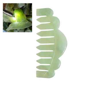 Jade Stone Head Therapy Massager Xiuyan Green Jade Hair Guasha Comb Scalp Head Massager Gua Sha Tool