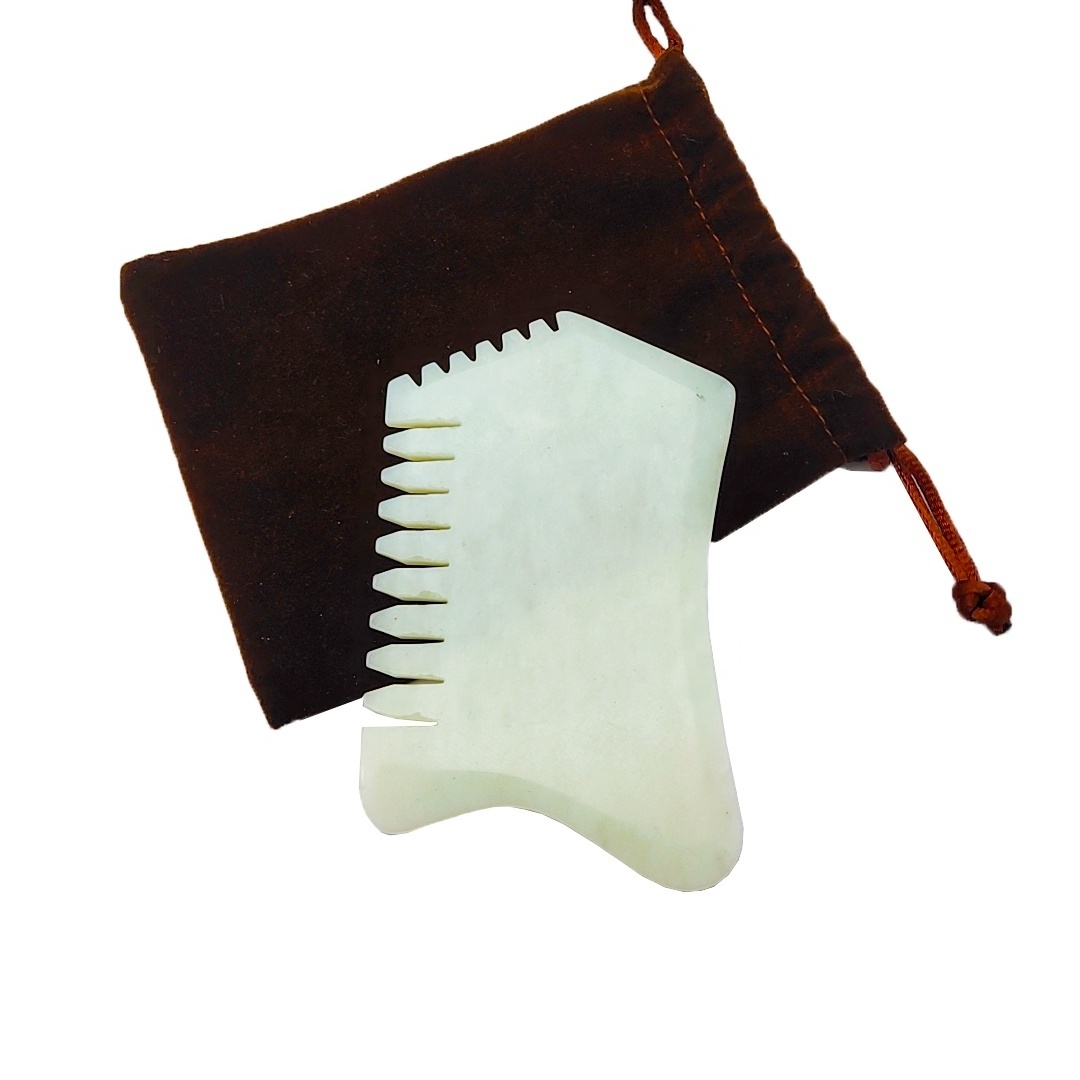 Gua Sha Comb Xiuyan Jade Natural Jade  Head Massager for Scalp Stress Relax and  Eliminate wrinkles on the face