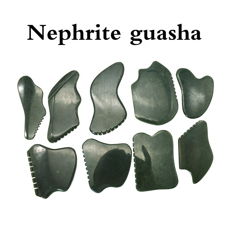 High Quality Home Use Beauty Tool Natural Nephrite Jade Heart Shape Gua Sha Kit Face Massager Facial Massage Stone Guasha Boards